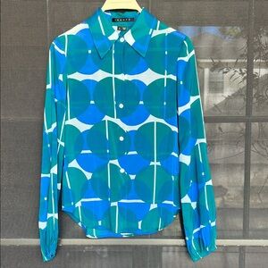 Theory Blue and Green Geometric Shirt